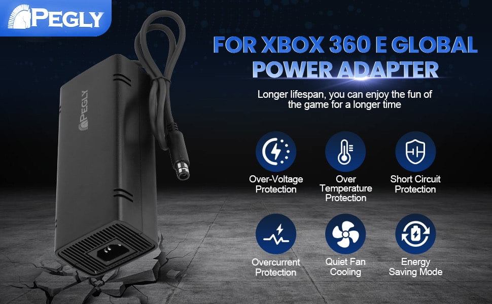 PEGLY Power Supply for Xbox 360 E, Power Supply Brick with Power Cord, AC Adapter Power for Microsoft Xbox 360 E Console, 100-240V