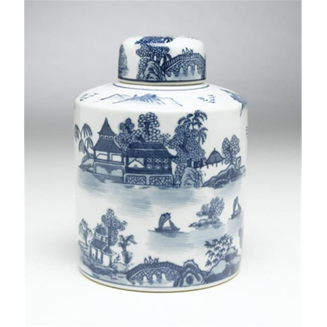 AA Importing 59721 Blue & White Round Jar with Lid