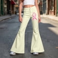 thumbnail image 2 of Tfken Child Soft Comfy Pants School Daily Wear Flare Denim Pants Girls With Pockets Stretch Fashion Graphic Print Kids Casual Clothes Size 5-6 Years Beige, 2 of 5