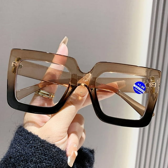 Large Square Frame Anti-Blue Light Reading Glasses Retro Luxury Brand Designer Black Eyeglasses Computer Transparent Eyewear tea 3.5