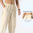 thumbnail image 6 of HAPIMO Men's Cotton Linen Jogger Cuff Pants Summer Discount Sale Elastic Waist Drawstring Comfy Fashion Casual Loose Workout Sports Trousers for Boys Solid Beige XXL, 6 of 7