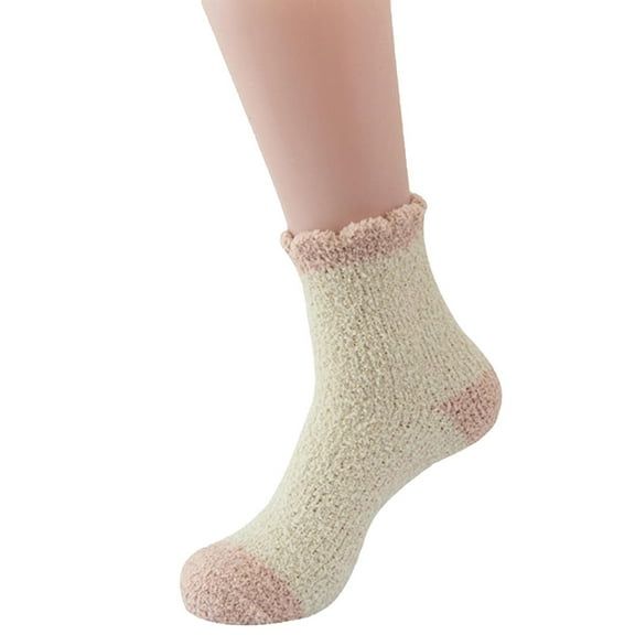 Dyfzdhu Winter Solid Color Coral Velvet Plush Warm Socks Home Socks Ski Socks Moon Socks