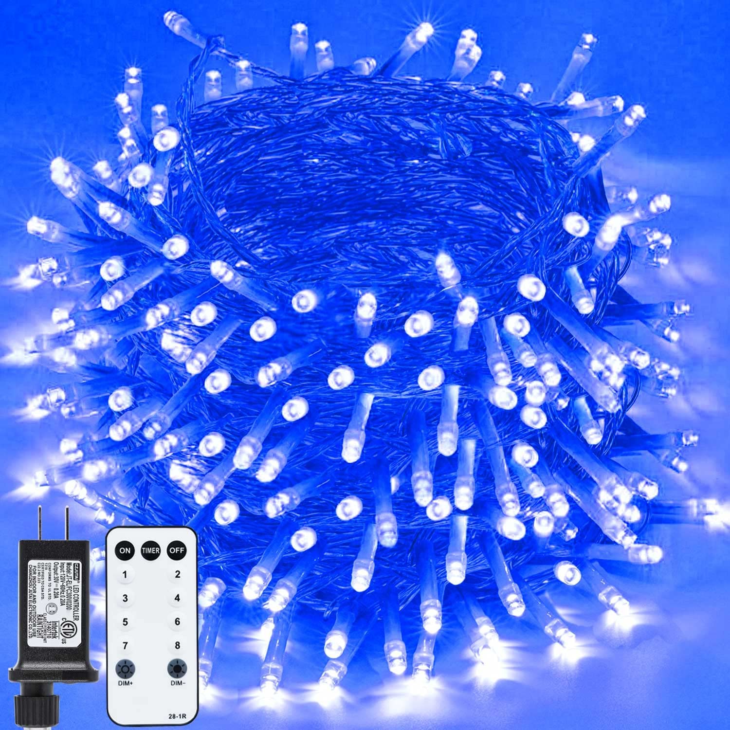 Blue Christmas Lights Outdoor, 800LED 330FT Blue String Lights, 8 Modes