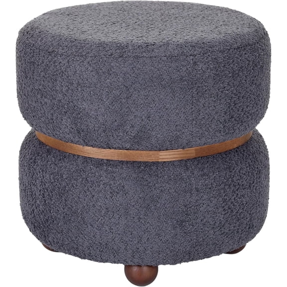 Aria Home Esme Double Pouf Stool with Walnut Trim, Soft Upholstery, Gray Accent Seat Home