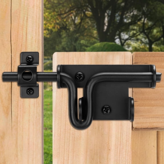 Door Lock Bolt Gate Latch - Heavy Duty Fence Slide Latches Outdoor Doors Latches Hardware Vinyl Gates Locks Black Barrel Bolt Locking Sliding Bolt Latch Padlock Hole for Wooden Fence Yard Shed Barn
