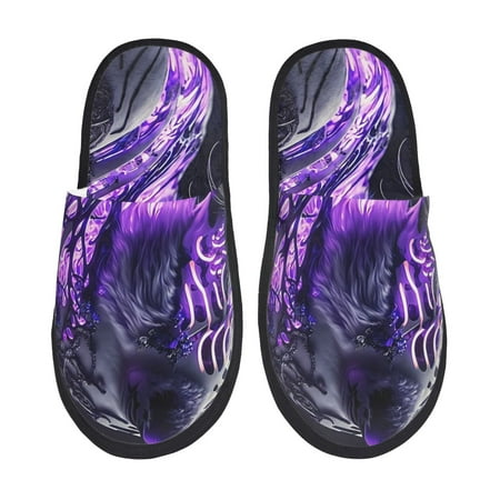 Balery Purple Pattern White Tiger Slient Indoor Furry Fleece Comfort House Shoes Soft Non-Slip Home Shoes Cotton slippers House Slippers-- Medium