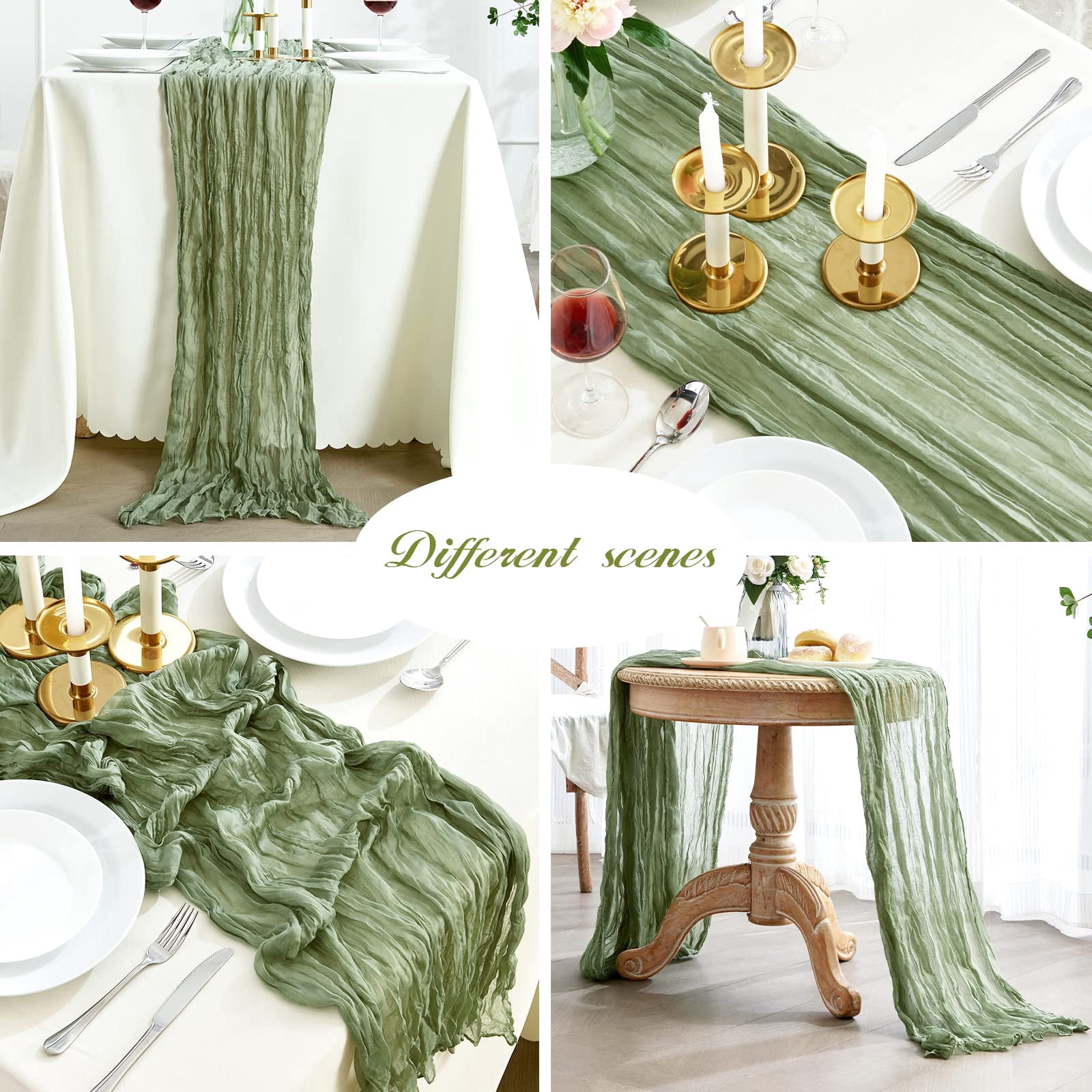 6 Pack Sage Green Cheesecloth Table Runners 10ft Wide Gauze Boho for Bridal Shower Wedding Table Decorations