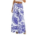 thumbnail image 2 of Roncen Women's Printed Wide-Leg Pants - Casual Comfort Elastic Waist with Drawstring, Cargo Split Hem & Pockets, 2 of 9
