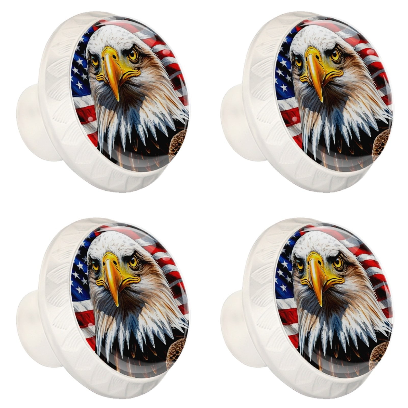 4 Pcs Eagle and American Flag Knobs for Kitchen Cabinet Cupboard Dresser Bookcase Drawer Pulls Handles Round Home Decor