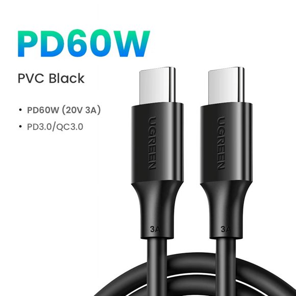 100W USB Type C To USB C Cable For Macbook iPad Samsung Xiaomi PD Fast Charging Charger Cord 5A E-Marker Chip Fast USB C 60W PVC Black_40 2m