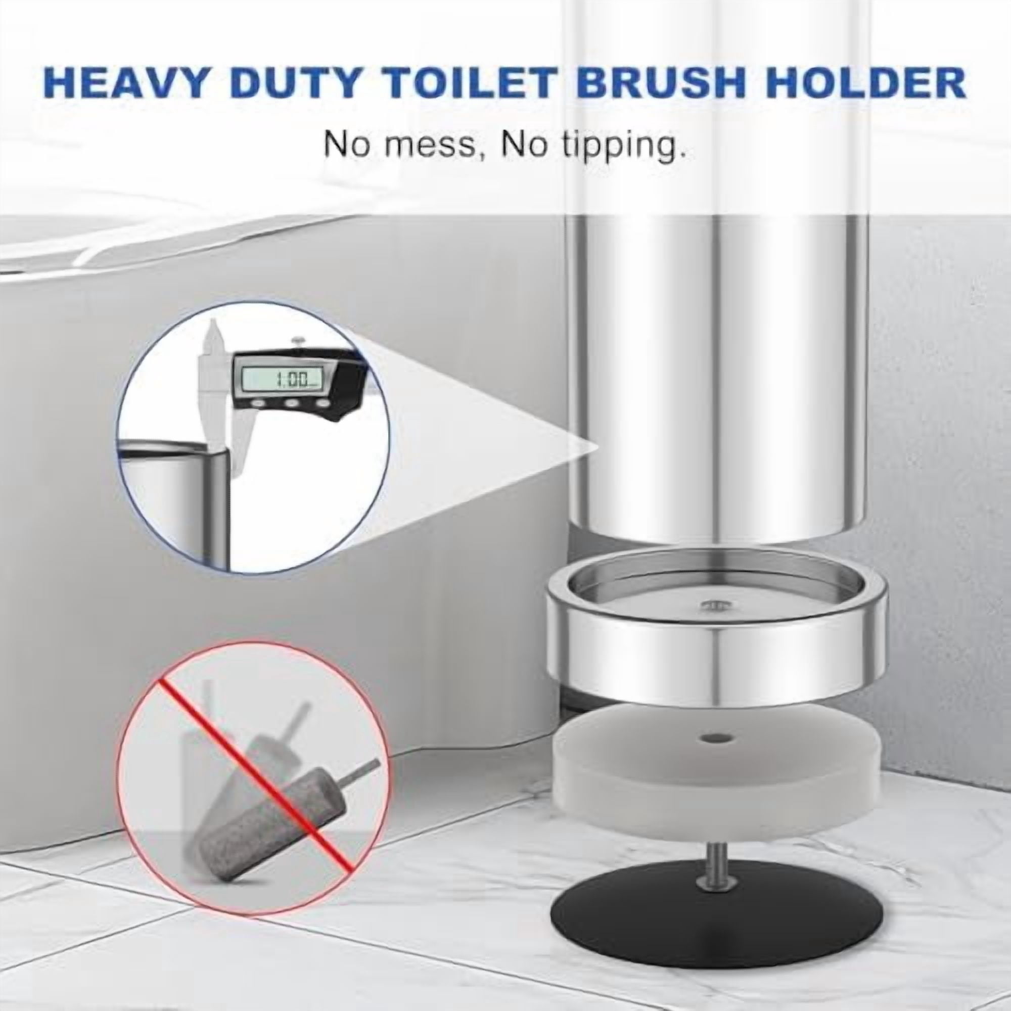 304 Stainless Steel Toilet Brush and Holder Set, Heavy Duty Toilet Bowl Brush and Holder with Removable Inner Bowl, Splash Protection, Long Handle for Bathroom