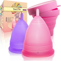 Talisi Reusable Menstrual Cup Set of 2, Silicone Period Cups with Collapsible Sterilization Cup and Storage Bag, Menstruation Feminine Period Cup for Regular and Heavy Flow, 1 Small & 1 Large