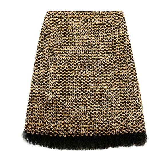 LUOGENLI Skirt Women's High Waist Sequin Wrap Skirt Fall Winter Stretchy Slim Fit Fringe Midi Skirt Maxi Skirts for Women Maxi Skirts for Women Summer Gold XL