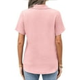 thumbnail image 3 of Olyvenn Womens Button Down Shirts Short Sleeve Loose Collared V Neck Tunics Summer Linen Tops Work Casual Business Blouses Pink L, 3 of 5