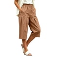 thumbnail image 6 of Guluxicc Women's Cotton Cropped Pants with Pockets Elastic Waist Wide Leg Capris for Everyday Wear Summer Casual Outfits, 6 of 9