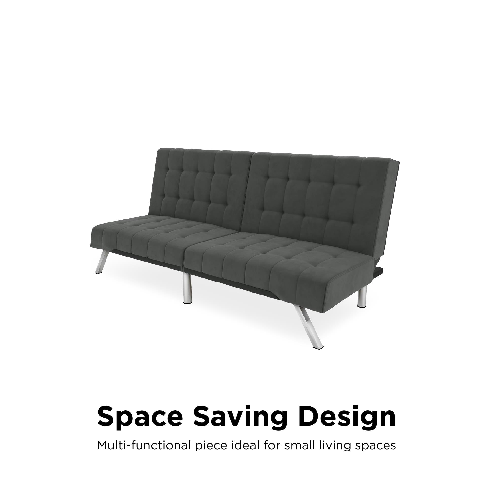 DHP Emily Convertible Tufted Futon Sofa, Gray Velvet