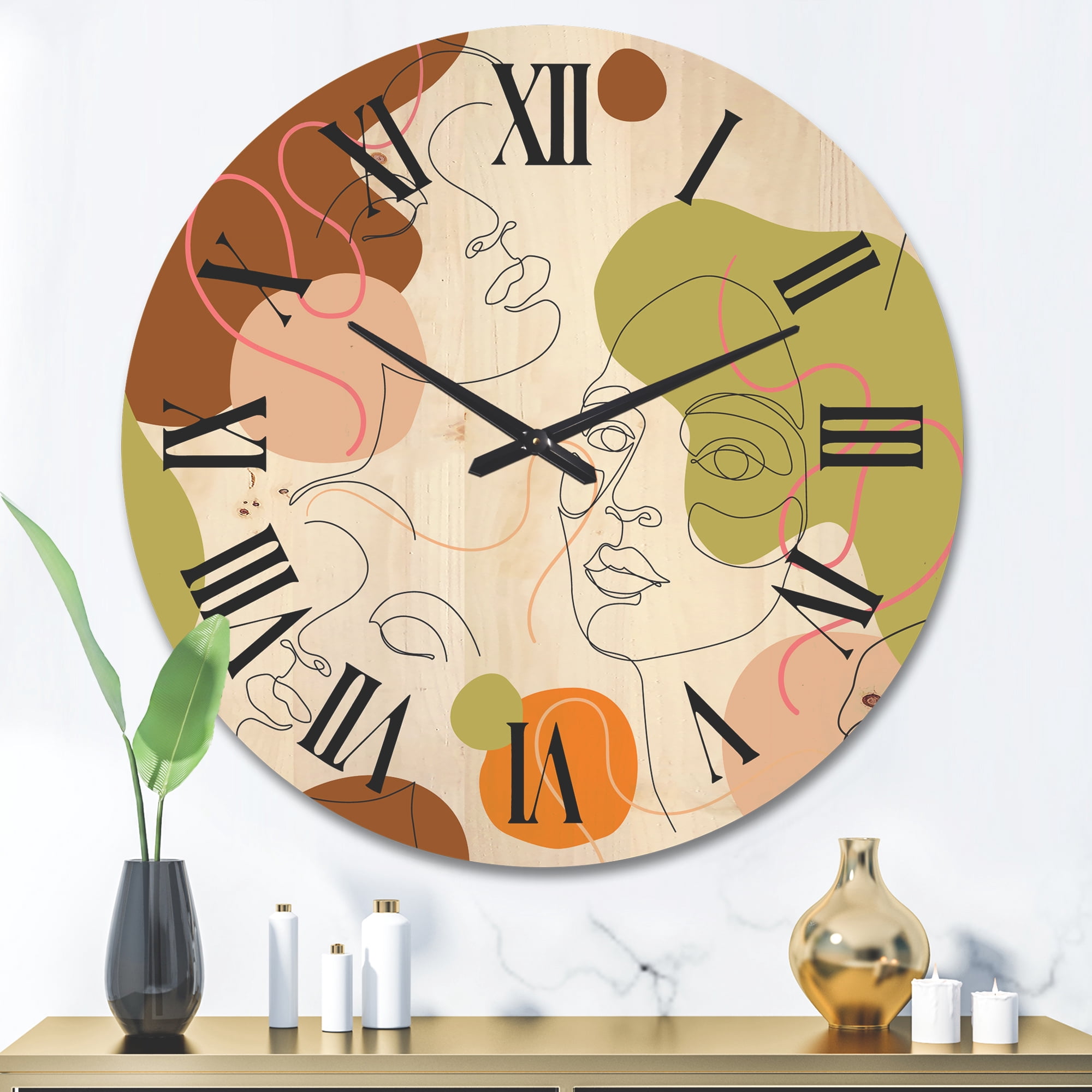 Designart 'One Line Portrait of Afro American Women VII' Modern Wood Wall Clock