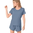 thumbnail image 6 of Ruyang Girls 2 Piece Sets Solid Round Neck Short Sleeve Tops and Wide Leg Shorts Outfits Summer Outdoor Active Wear, 6 of 9