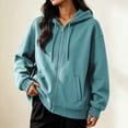 thumbnail image 5 of Casual Womens Zip Up Hoodie Long Sleeve Solid Color Full Zip Hooded Sweatshirt with Pockets Drawstring Hood Relaxed Fit Lightweight Cozy Fall Winter Outerwear, 5 of 8
