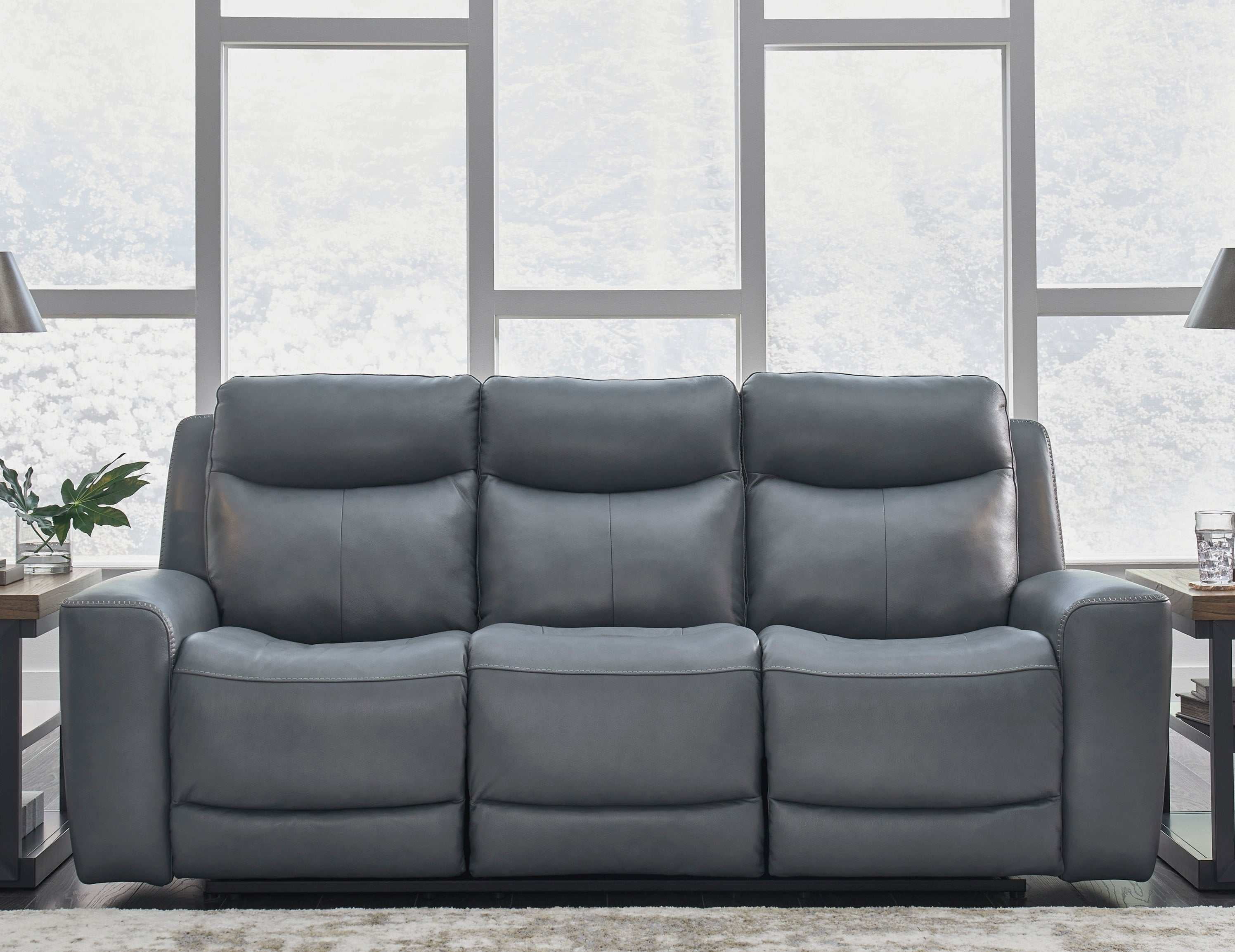 Ashley Furniture Bingen Leather Power Reclining Sofa with Nailhead Trim Walmart