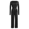 thumbnail image 4 of sususu Women's Jumpsuit Long Sleeve Square Neck Belted Wide Leg Romper Outfit Elegant Casual Loose Overalls,Black,XL, 4 of 5