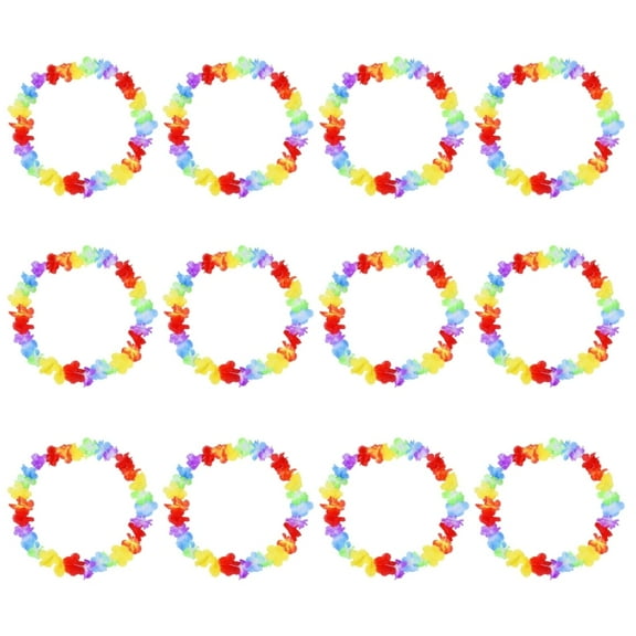 12Pcs Hawaiian Leis Necklace Flower Leis Tropical Theme Party Wreath for Wedding Beach Holiday Birthday Decorations