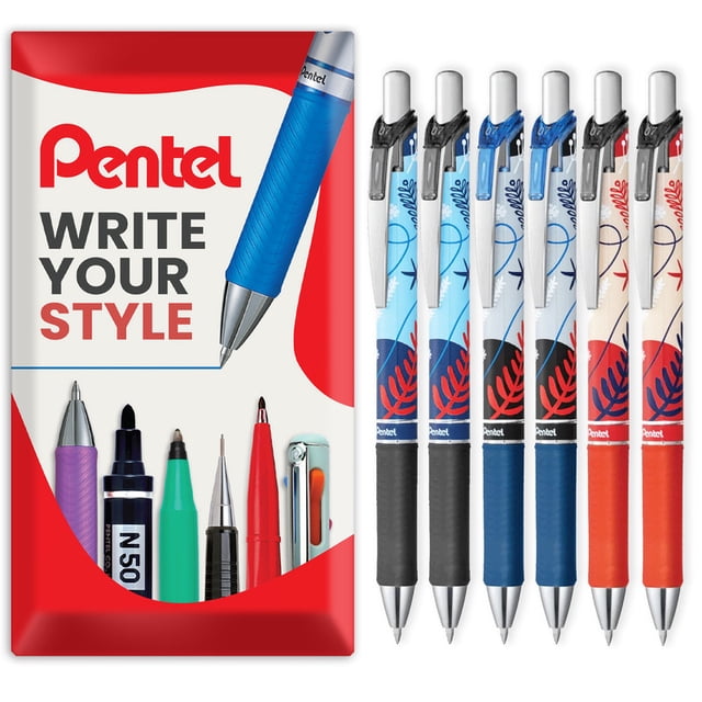 Pentel EnerGel BL77 Stylo à Bille Roulante Rétractable 0,7 mm - Édition d'Hiver Encre Noire Lot de 6