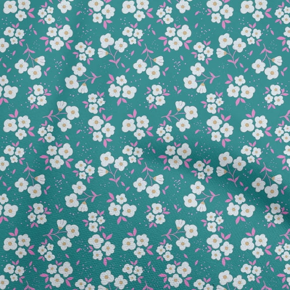 oneOone Polyester Spandex Teal Green Fabric Kids Floral Fabric For Sewing Printed Craft Fabric By The Yard 56 Inch Wide