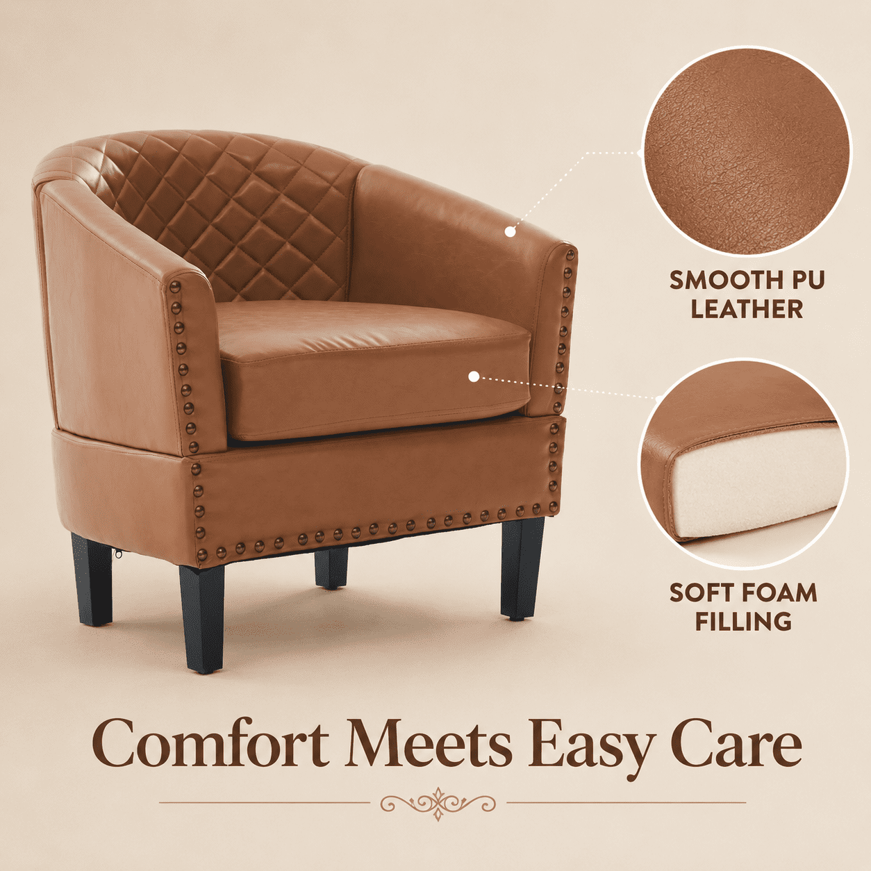 MOONMISS Barrel Accent Chair Club Armchairs Comfy chairs for Living Room, Bedroom,Dirty Yellow