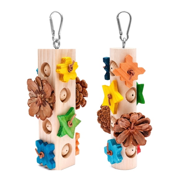 Threns Large Parrot Toys, Bird Chewing Toys for African Grey Parrots, Cockatoos, Small Macaws, Wooden Hanging Bird Cage Toy for Medium and Small Birds 2 Pack