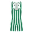 thumbnail image 3 of Zaldita Men's Striped Sleeveless Boxer Shorts Leotard Deep U Neck Racerback Slim Fit Rompers Green XL, 3 of 5