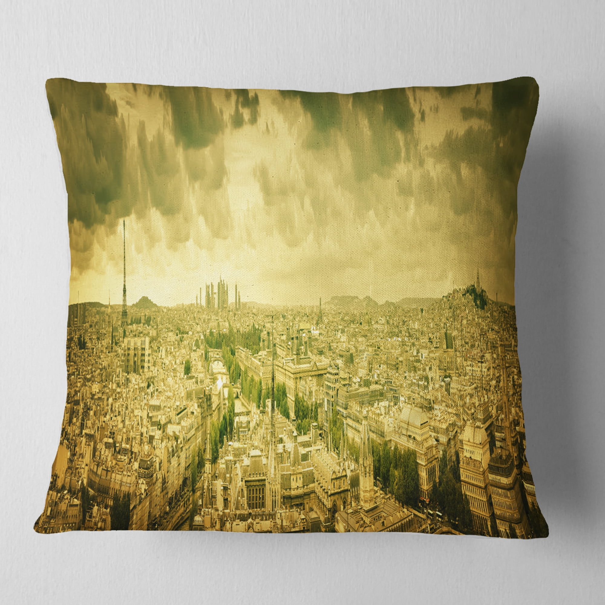Designart Paris Panorama with Scenic Sky - Skyline Photography Throw Pillow - 16x16