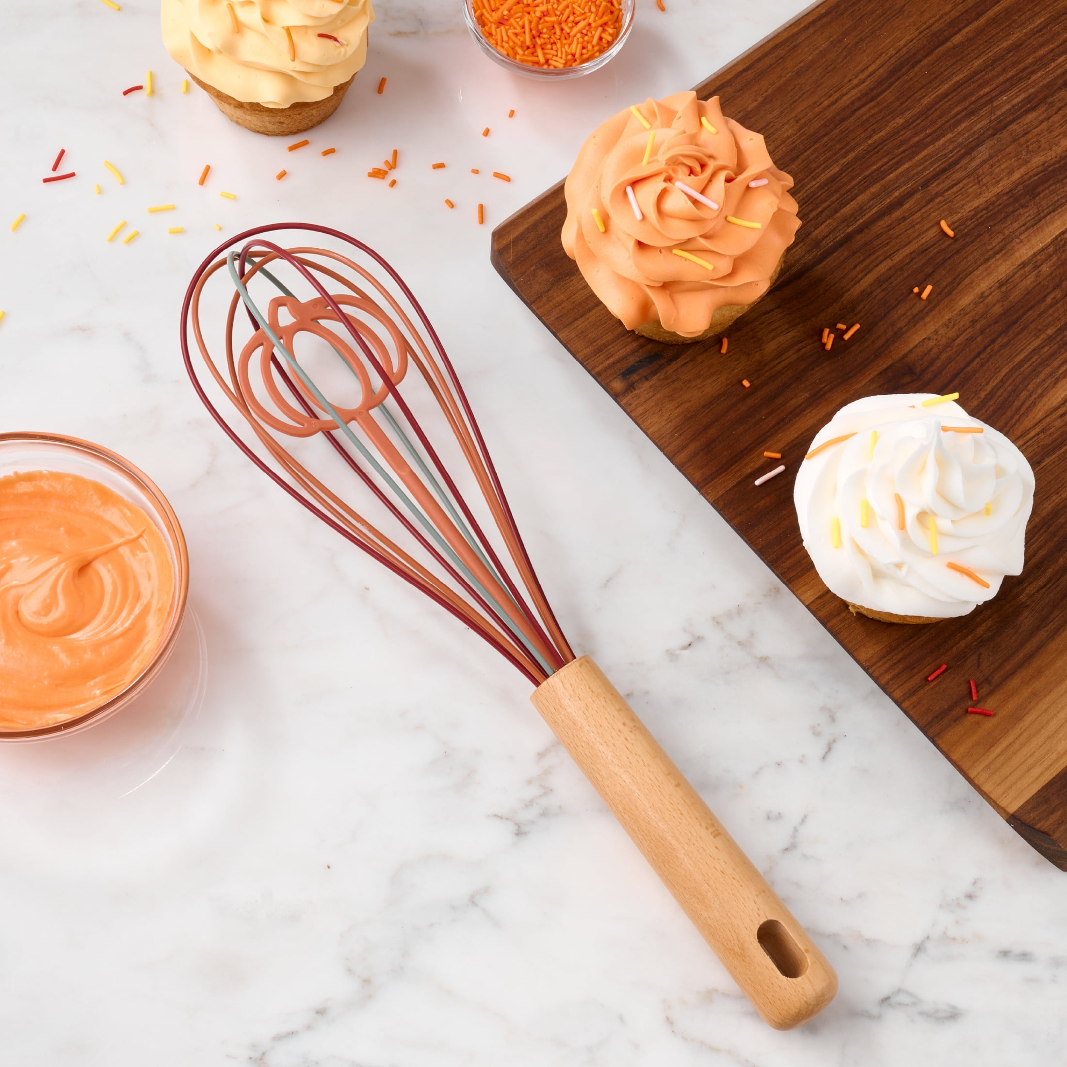 Way-to-Celebrate 12-inch Silicone Whisk, Pumpkin Character, Orange, Green and Red