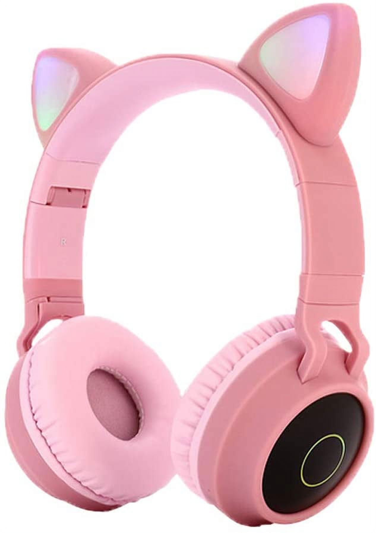 Kids Bluetooth 5.0 Cat Ear Headphones Foldable On-Ear Stereo Wireless Headset with Mic LED Light and Volume Control Support FM Radio/TF Card/Aux in Compatible with Smartphones PC Tablet-Pink - image 2 of 10