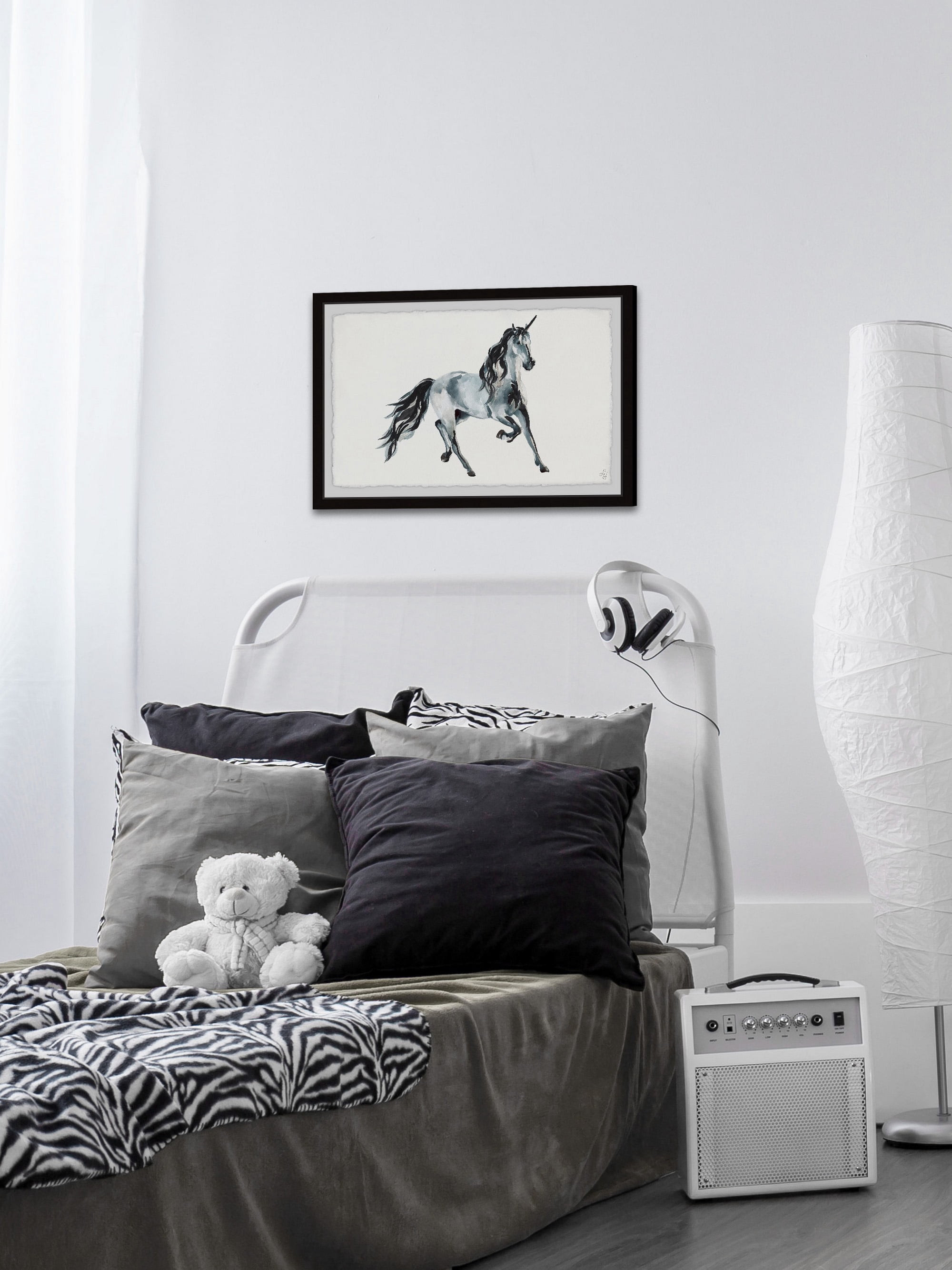 Marmont Hill Majestic Black Unicorn Framed Wall Art, 24.00" x 1.50"