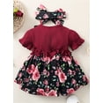 thumbnail image 4 of hirigin Kids Toddler Girls Summer Dress Casual Sweet Ruffle Trim Floral Short Sleeve Princess Dress and Bow Headband, 4 of 9