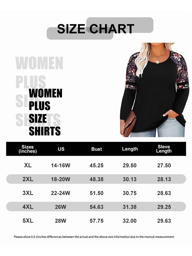 Plus Size Long Sleeve Tunic Top - Plaid Color Block Blouse For Women (5XL, Orange-Green)