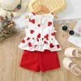 thumbnail image 5 of Mercatoo Toddler Girls 2 Piece Summer Outfits Cute Heart Print Ruffl1 Bow Sleeveless Tank Top Shorts Kids Vacation Casual Clothes, 5 of 9
