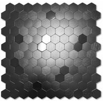 Peel and Stick Tiles for Kitchen, Self-Adhesive Metal Backsplash Tiles, 6 Pack 11" Aluminum Surface, 3D Metal Stick on Backsplash for Stove/Bathroom (Black)