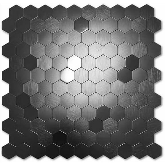 Peel and Stick Tiles for Kitchen, Self-Adhesive Metal Backsplash Tiles, 6 Pack 11" Aluminum Surface, 3D Metal Stick on Backsplash for Stove/Bathroom (Black)