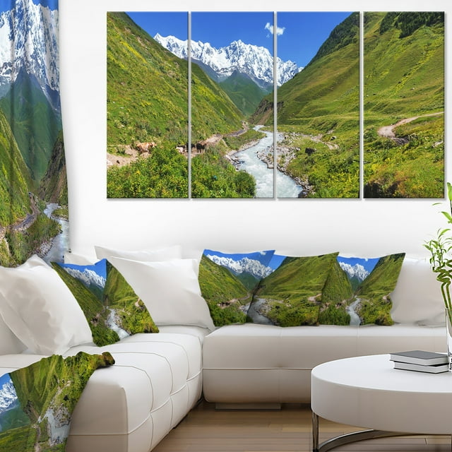 River in Caucasus Mountains - Landscape Canvas Art Print