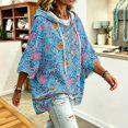 thumbnail image 5 of Oversized 3/4 Sleeve Hoodie for Women Retro Floral Graphic Pullover Hooded Sweatshirt Casual Y2K Fall Outfit, 5 of 6