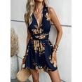 thumbnail image 3 of ZOELNIC Women's Floral Print Deep V Neck Tie Back Sleeveless Romper Short Jumpsuit, S, 3 of 6