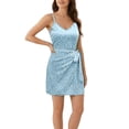 thumbnail image 2 of BRGZLK Women's Summer MIni Dresses Summer Fashion V-Neck Polka Dot Tie Waist Soft Comfortable Casual Vacation Beach Sundress Sky Blue XL, 2 of 5