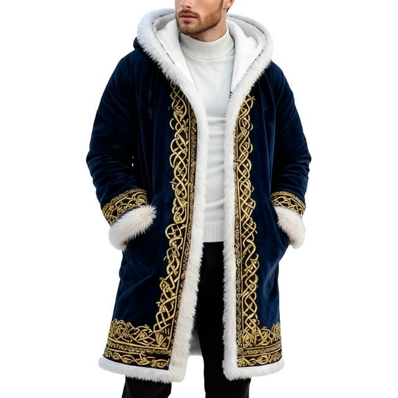 Unisex Red Leather Stylish Long Coat Christmas Santa Claus Shearling Hooded Trench Coat