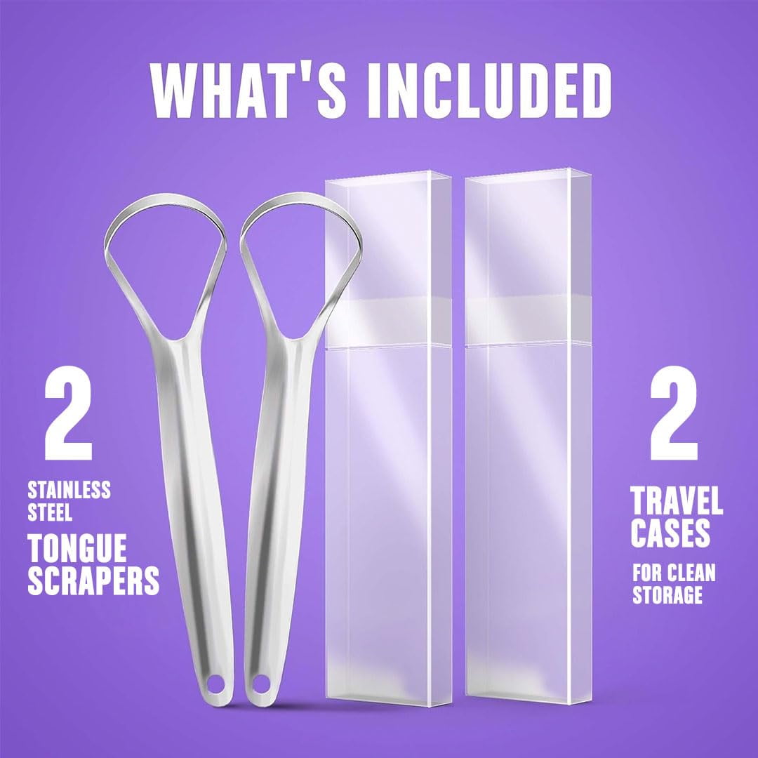 Tongue Scraper Stainless Steel 2 Pack Reusable Metal Tongue Cleaners R —  basicConcepts