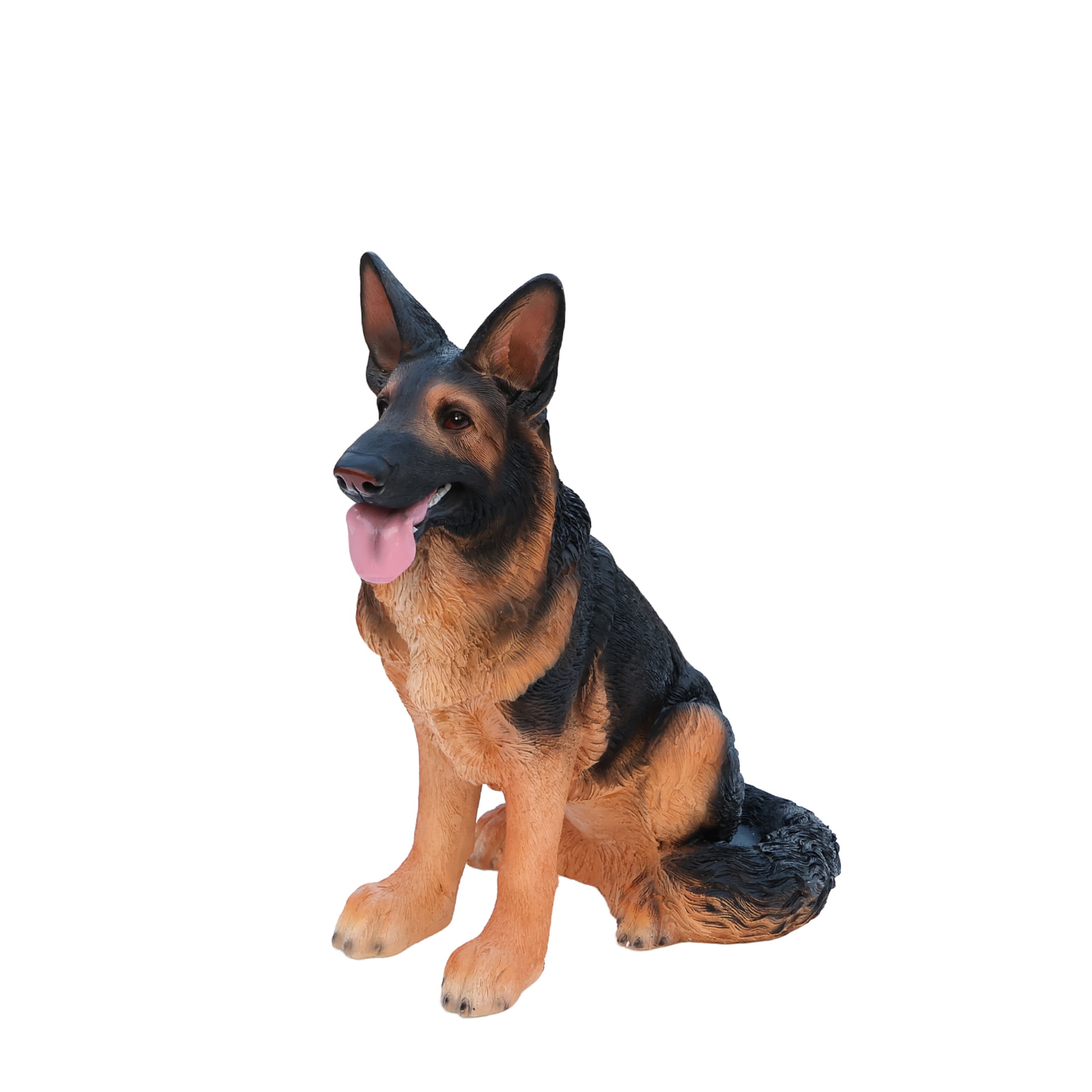 Noble House Lifelike Sitting Sitting German Shepherd Statue, Realistic Resin Animal Figurine for Outdoor Garden Decor, Black Brown