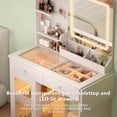 thumbnail image 2 of Yoneston Makeup Vanity Desk Set with Adjustable Lighted Mirror and USB Charging, Dressing Table with Storage Stool and Foldable Side Board and 2 Drawers for Bedroom, White, 2 of 9