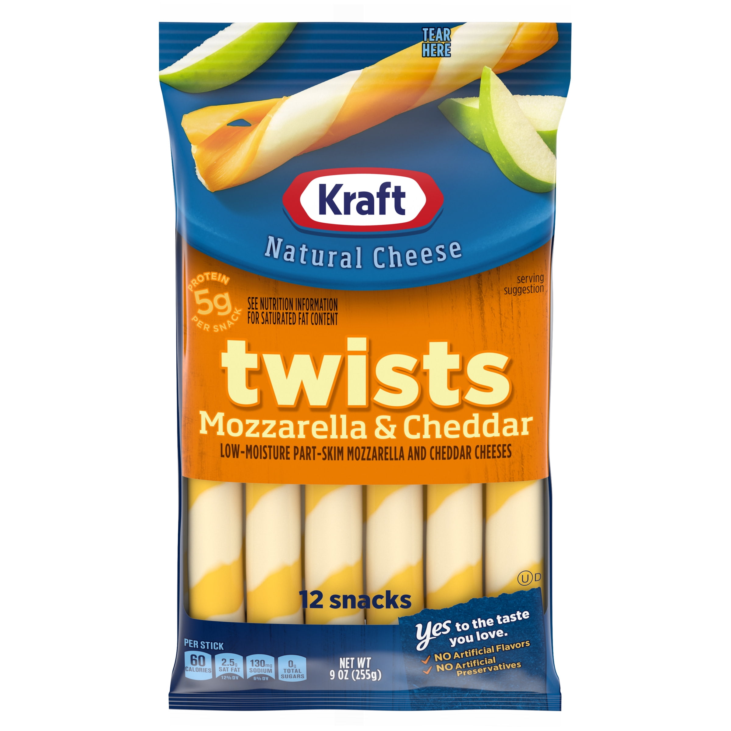 Kraft Twists String Cheese Mozzarella & Cheddar Cheese Snacks, 12 ct Sticks