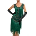 thumbnail image 1 of Pisexur Robe Sans Manches à Col Rond Hauteur Genou Women Robe Sans Manches à Col Rond à Paillettes avec Franges Robe de Fête Robe de Banquet Robe de Danse Robe Mini Women Robe, 1 of 4
